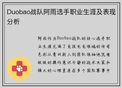 Duobao战队阿雨选手职业生涯及表现分析